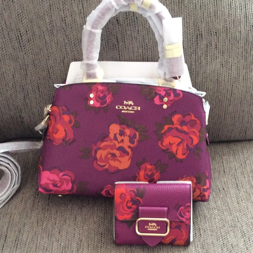 Firm Authentic Coach Jumbo Flower Handbag & Wallet Set